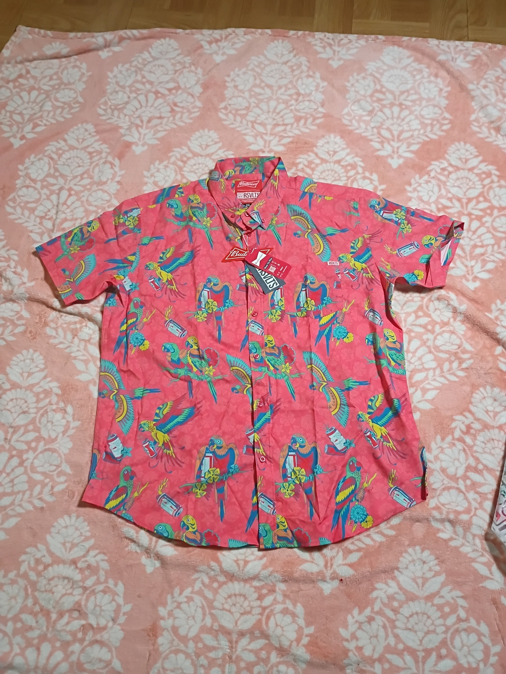 RSVLTS Budweiser Polly Wanna Crack A Beer Short Sleeve Button Down Shirt XXL